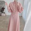 Stylish 2025 Women's Pink Skirt Suit: Spring/Autumn Winter Two-Piece Threaded Sweater & Half-Length Skirt