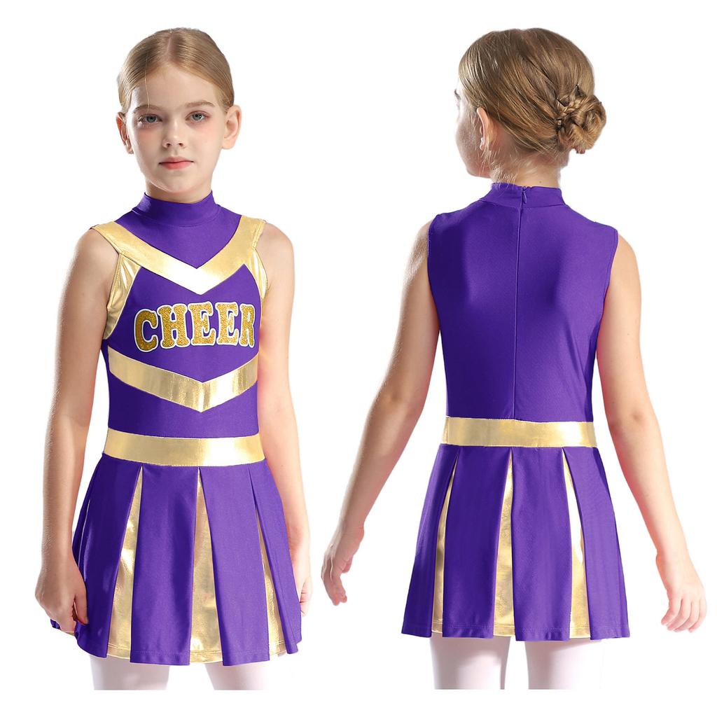 Униформа для девочек, костюм для болельщиц-подростков, командная одежда, без рукавов, контрастное цветное плиссированное платье, костюм на Хэллоуин