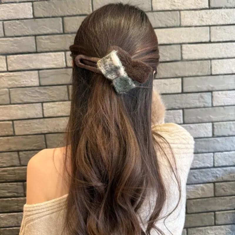 Autumn Winter Chic Bow Fluffy Hair Claw Elegant Women Back Head Shark Clip Fashion Hair Accessories