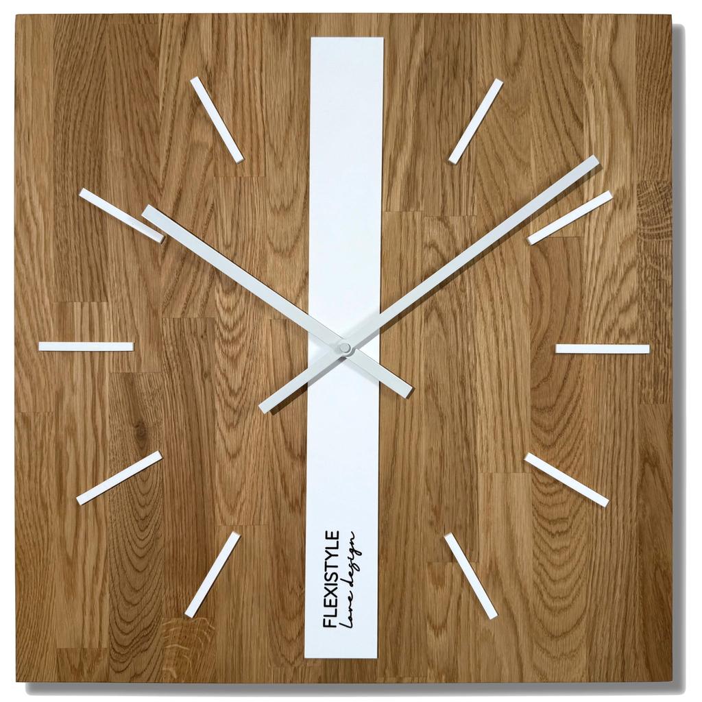 Wooden wall clock Oak Classic 50cm white SQ