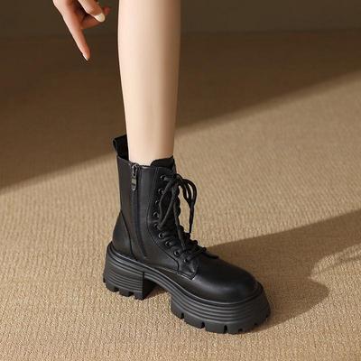 Женские ботинки Мартин из натуральной кожи - Осень/Зима 2025, на бархатной подкладке, на толстой подошве, увеличивающие рост, в британском стиле, облегающие.