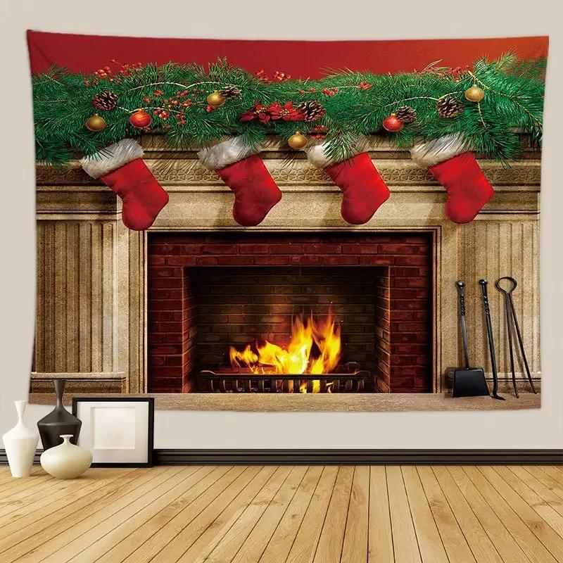 Рождественская елка камин узор гобелен спальня гостиная домашнее рождественское украшение