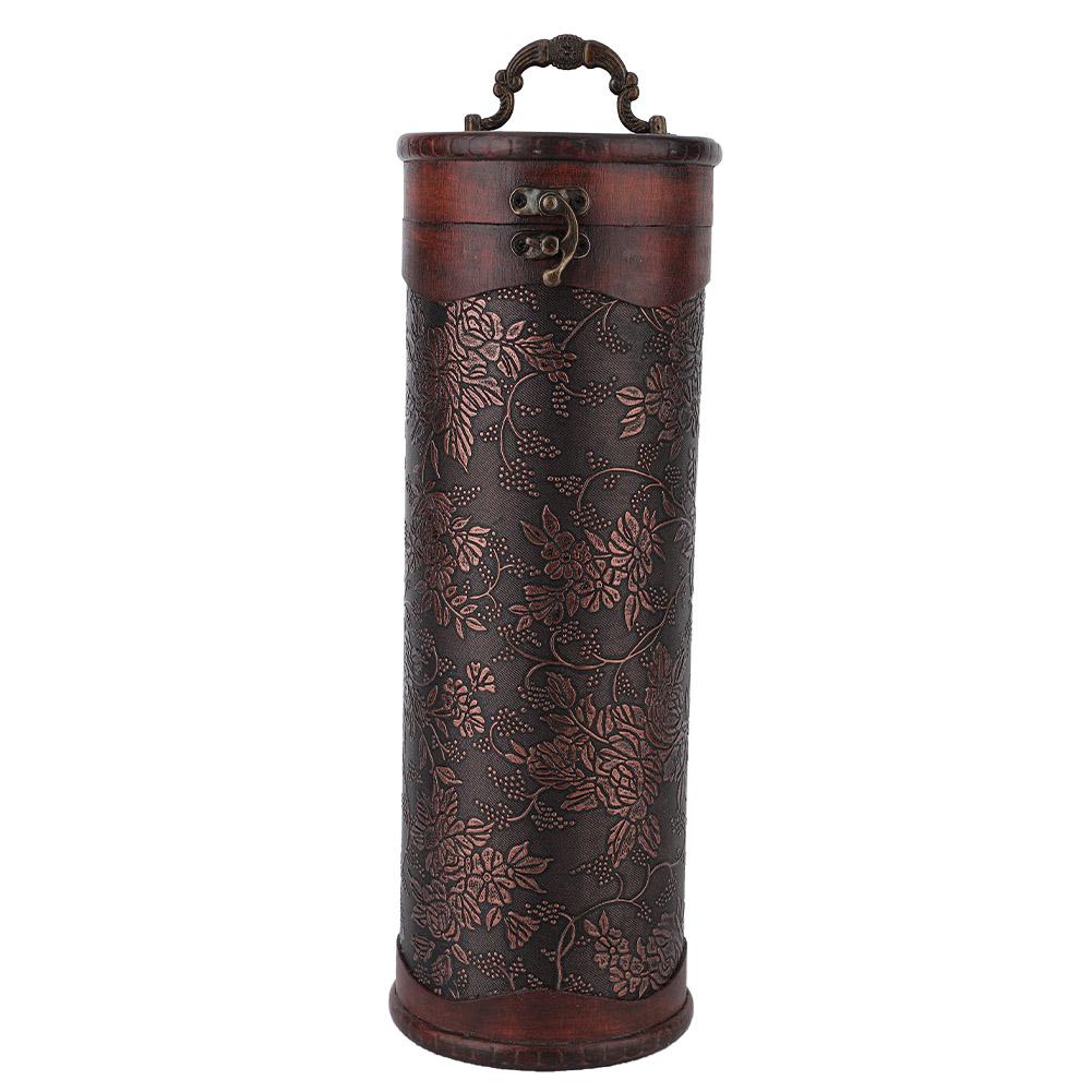 Portable Vintage Round Wood Single Red Wine Storage Box With Handle Retro Gift