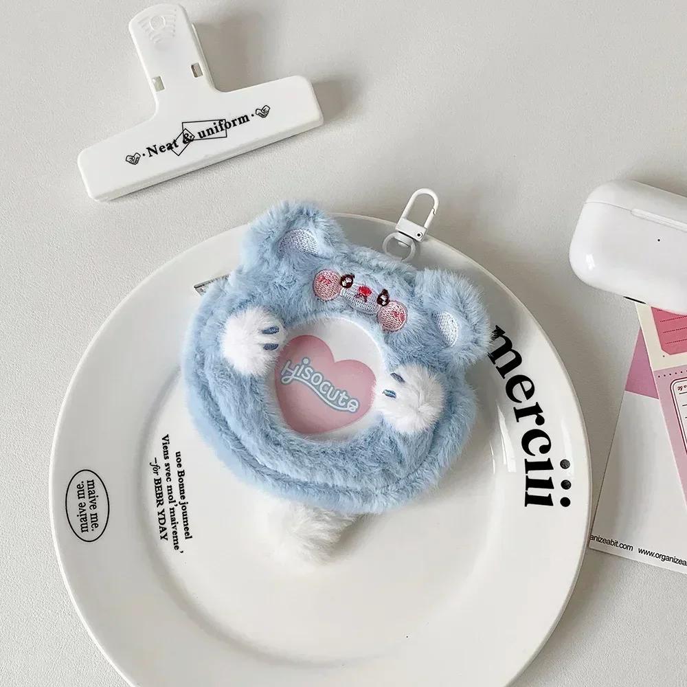 Sweet Cartoon Furry Badge Pin Holder Cute Fashion Earphone Lipstick Storage Bag Key Ring Plush Girls Kpop Badge Cover Case