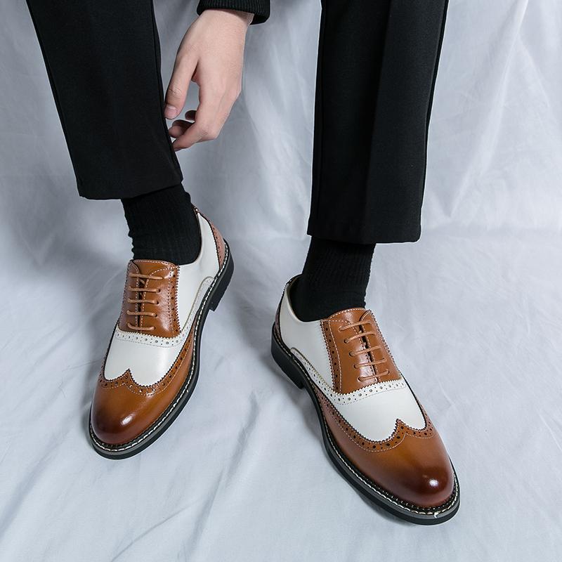 Модные мужские деловые кожаные туфли на шнуровке, оксфорды, британские коричневые заостренные деловые повседневные кожаные туфли, мужские свадебные туфли