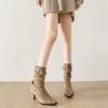 Queen Fan Khaki Retro Pointed Stiletto Boots Women's 2025 New Autumn with Skirt Heightening Short Boots