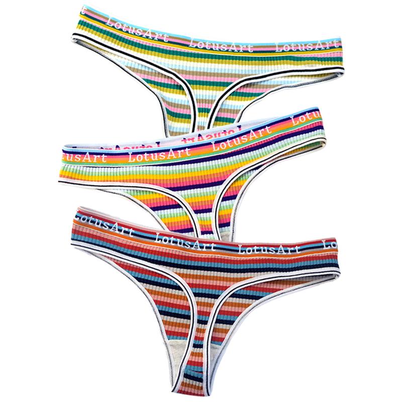 YOUULAR 3 шт./лот, модные женские хлопковые бесшовные стринги, сексуальное красочное полосатое нижнее белье, трусики, стринги, женское нижнее белье, нижнее белье M-XL