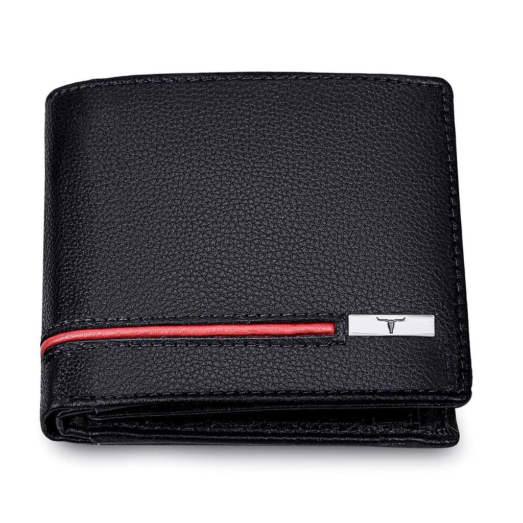 Подарочный набор из черного/красного кожаного кошелька и ручки для мужчин