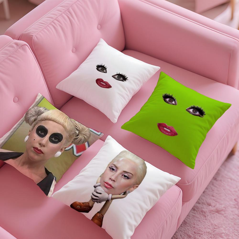 Funny gaga meme lady Pillow Case Silky Short Plush with Invisible Zipper Dustproof Sofa Cushion Cover for Home Decor