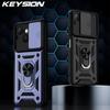 KEYSION Shockproof Armor Case for TECNO Spark 40C 4G Slide Camera Lens Protection Ring Stand Phone Cover for TECNO Spark 40C