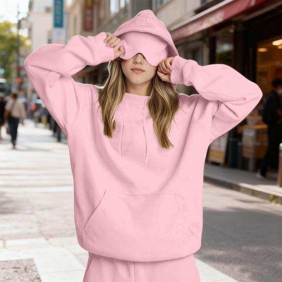 Yousheng Hoodies with Built In Eye Cushion for Women Men Unisex Oversized Sweatshirt Travel Airplane Pullover Tops with Pocket for Sleep
