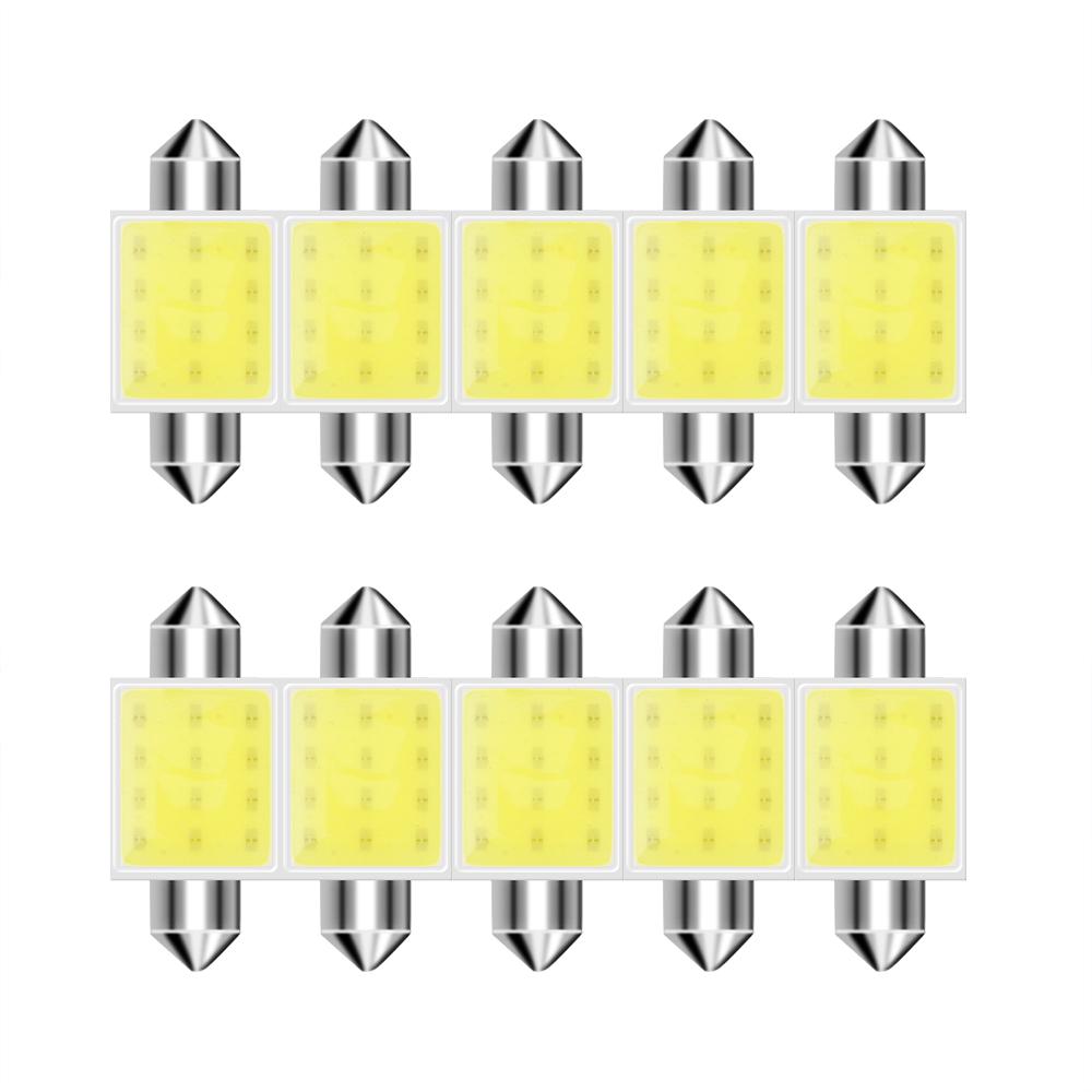 10 шт. 31 мм 36 мм 39 мм 41 мм автомобильная светодиодная лампа COB C5W C10W белого цвета для чтения в потолке автомобиля, автомобильная внутренняя лампа 6000K DC12V