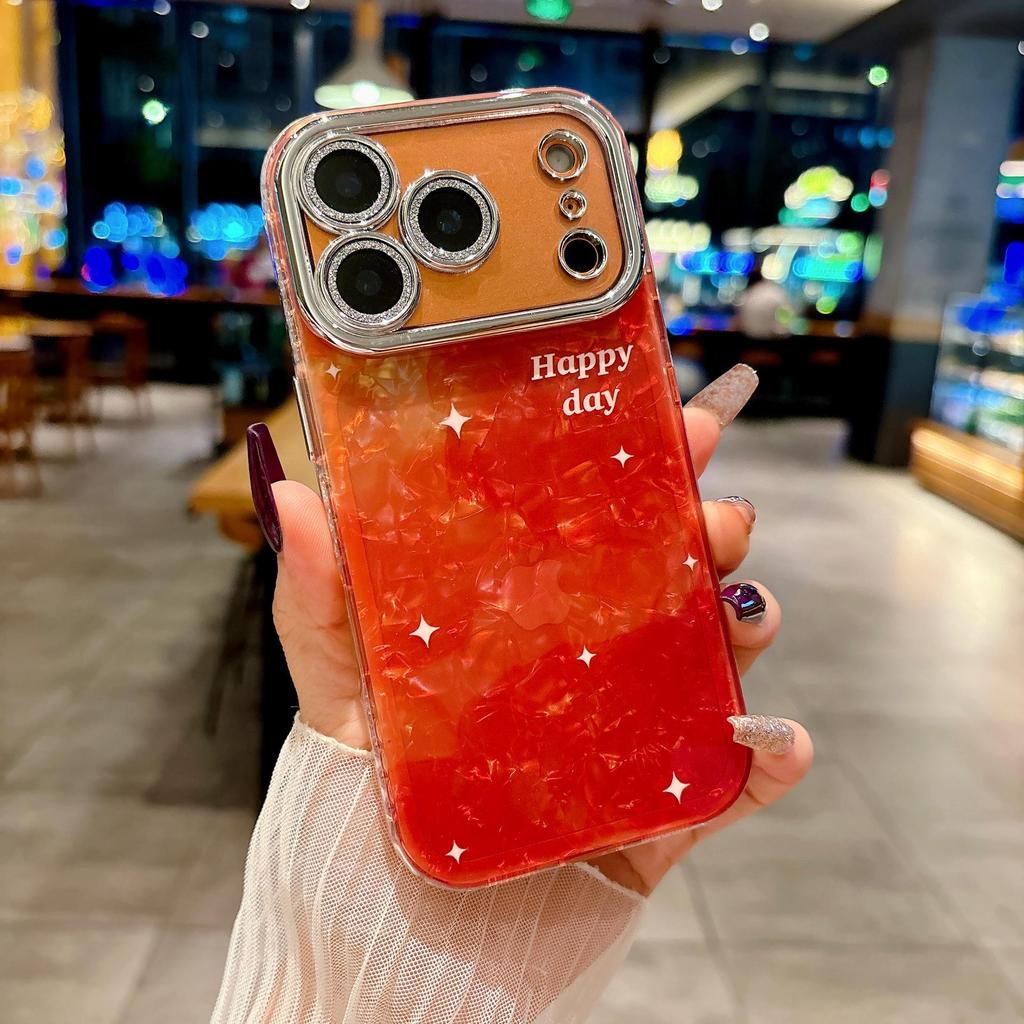 Премиальный чехол для телефона с градиентной оранжевой пленкой для объектива для iPhone 16/17 Pro Max (Женская версия)