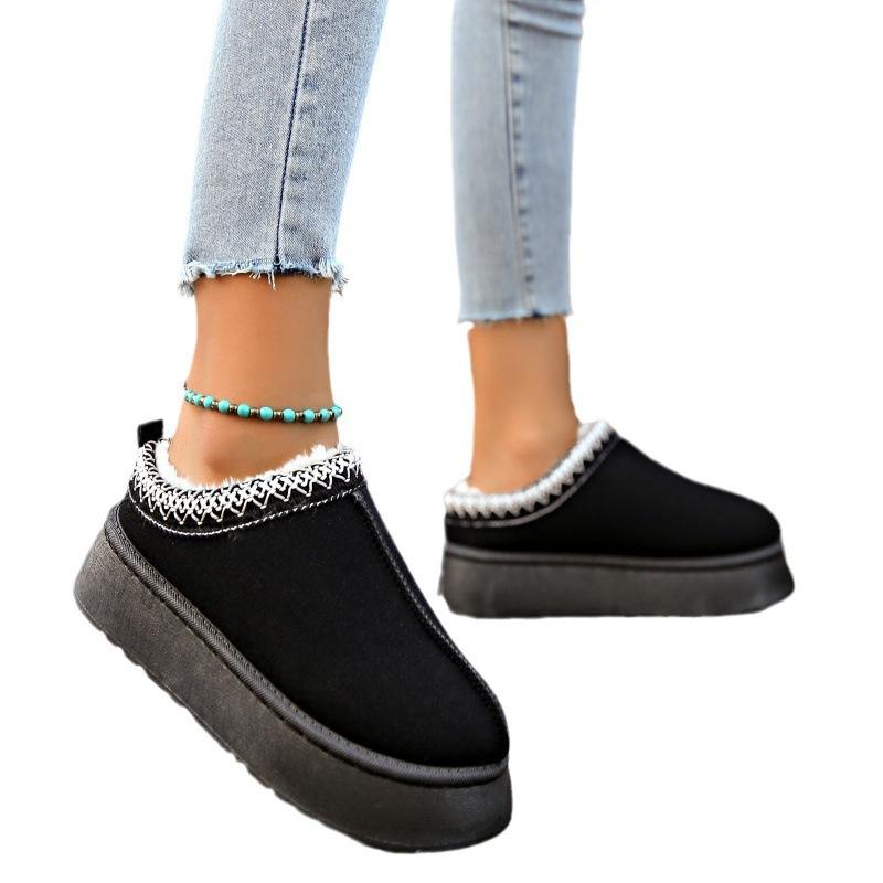 Женские зимние ботинки на толстой подошве 2024 года, новые, ворсистые и утолщенные, северо-восточные, большие хлопковые ботинки с одной педалью из хлебного пуха