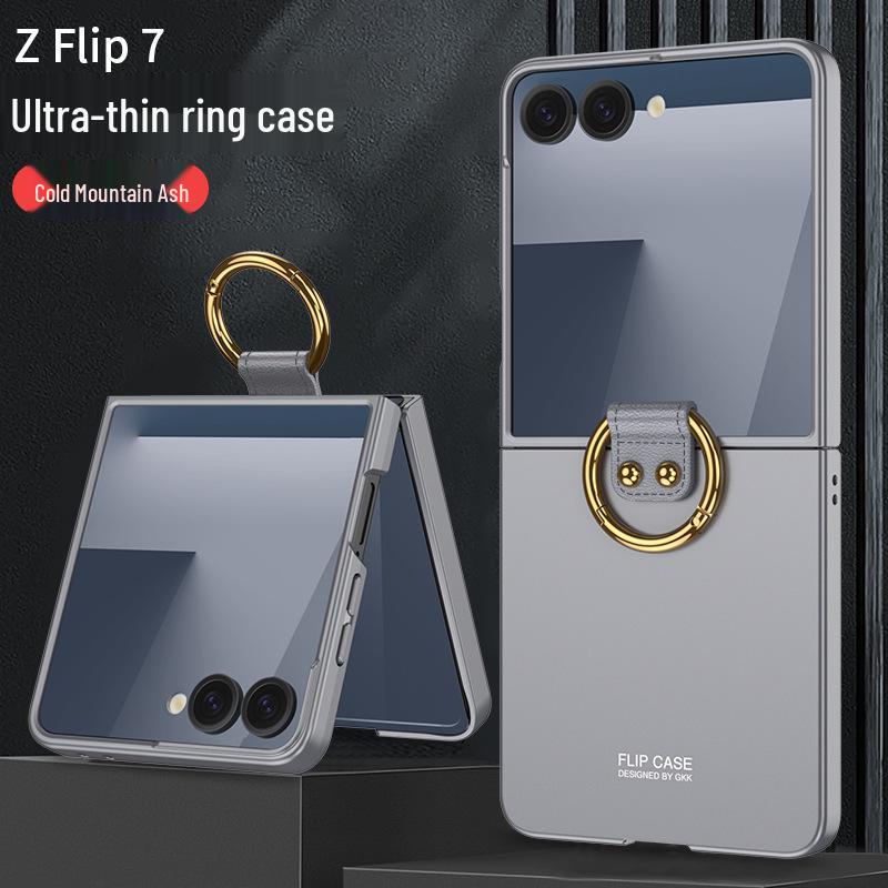 Ультратонкий чехол Samsung Z Flip7 с кольцом-держателем, большим окном, покрытием-спреем, ощущением кожи, защитой складного экрана