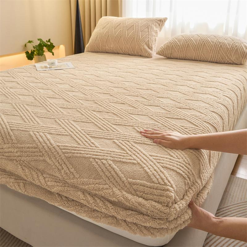 Keep Warm Sheet Bedcover Soft Plush Warm Fitted Sheet with Elastic Band Winter Velvet Mattress Cover Thicken Warmth Bed Cover Bedsheet Bed Linen