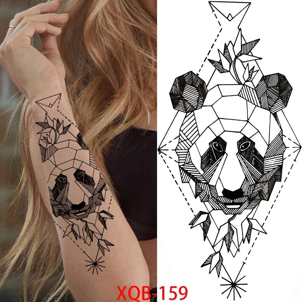 1 PC 210*114MM Cat Geometry Black Temporary Tattoos For Men Women Black Forest Skull Tiger Wolf Tattoo Sticker Evil Devil Arm Tattoo