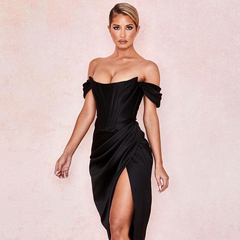 Летние сексуальные длинные облегающие платья Женское белое красное платье с открытыми плечами Сплошной цвет на бретельках Сексуальное платье с разрезом Женская одежда Платье для вечеринок и клубов