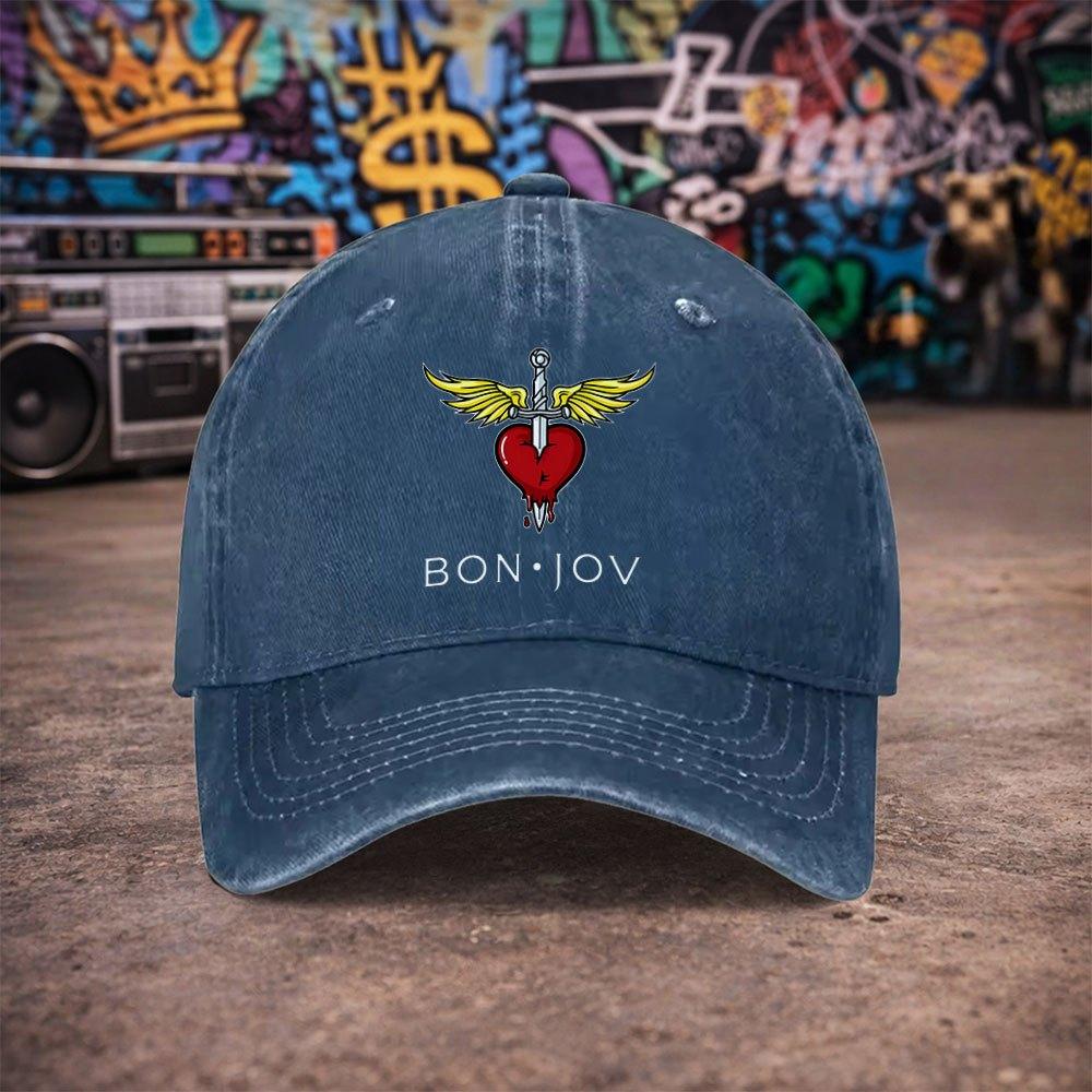 Bon Jovi Vintage Washed Baseball Cap Unisex Mens Trendy Fun Print Hat Multiple Colors