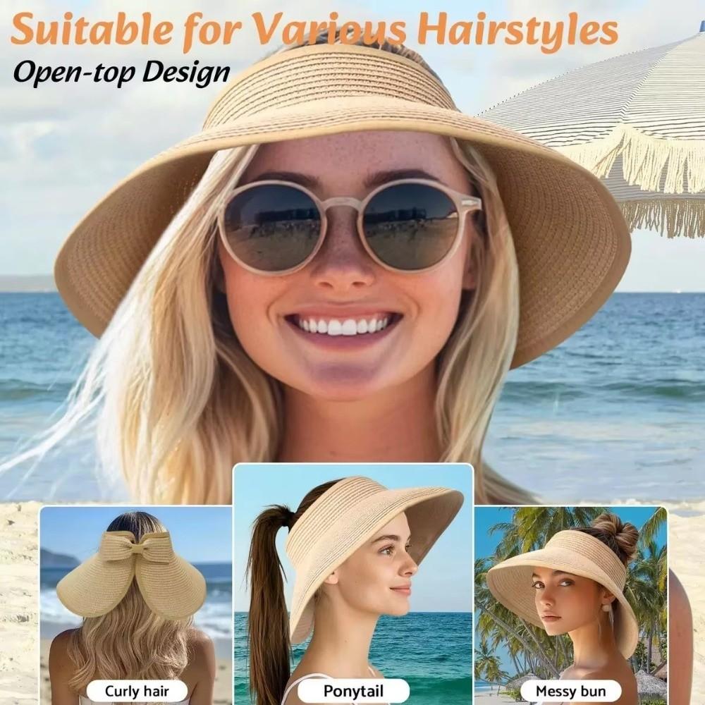 Open Top Women's Sun Hat Bohemian Style Straw Hat New Sun Visor Hat  Outdoor & Travel