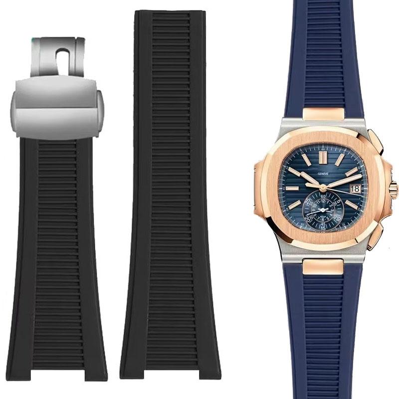25мм*13мм Вогнутый ремешок для часов из натурального каучука для Patek Nautilus Philippe PP 5711 5712 Черный Высококачественный силиконовый ремешок для часов
