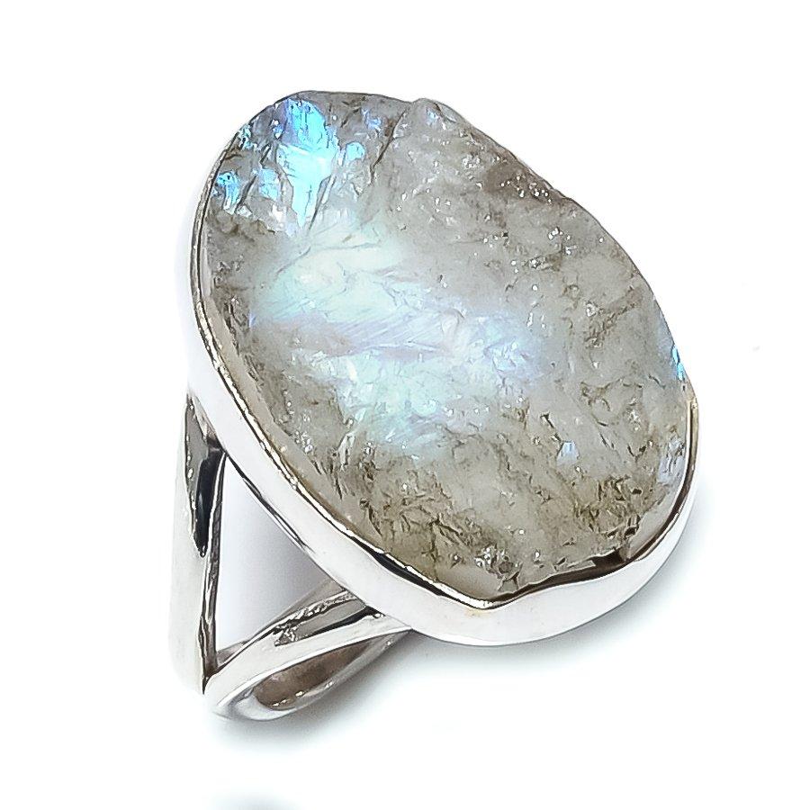 Подарочное кольцо из натурального радужного лунного камня 925 пробы из твердого серебра S.7 D0E99