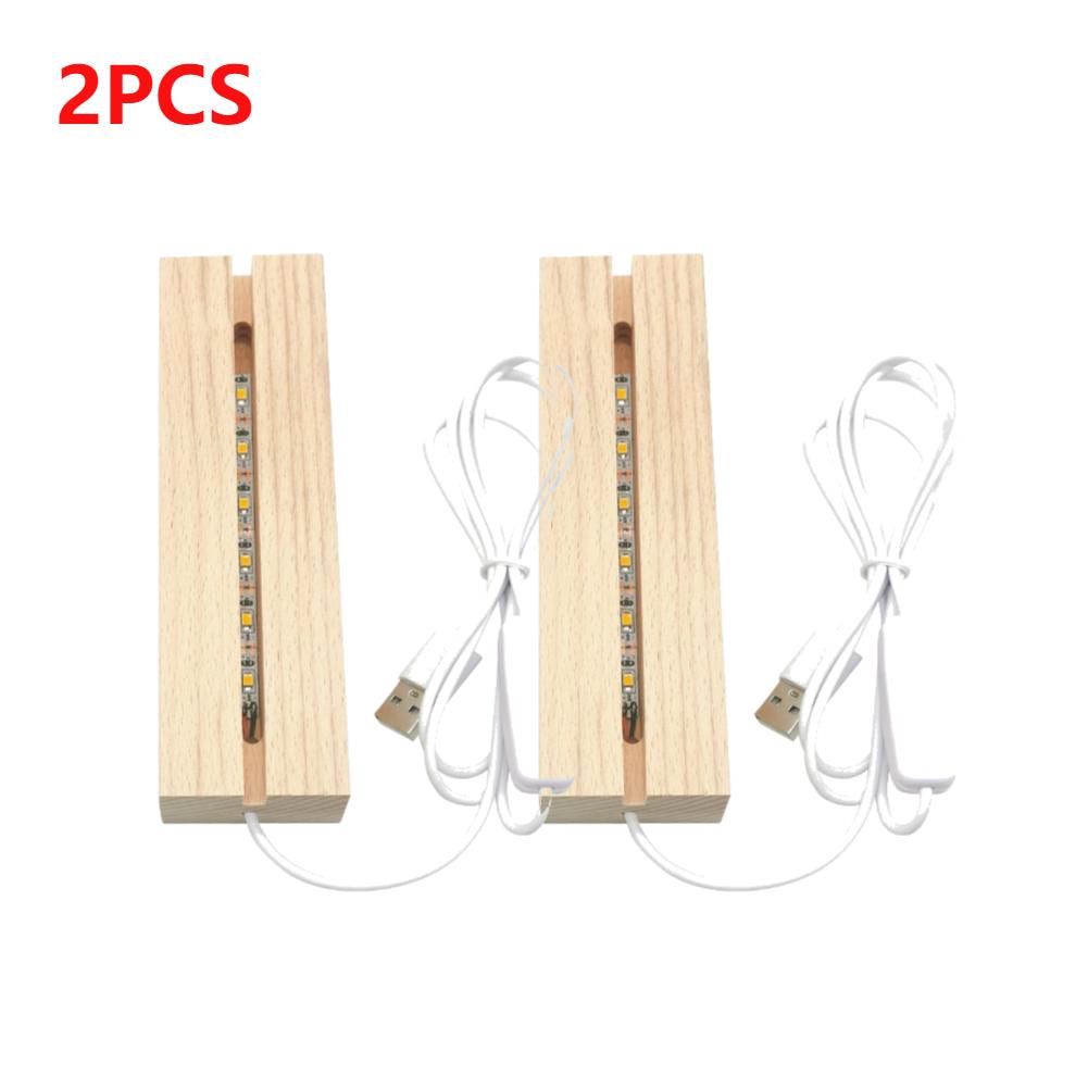 1-10pcs Rectangle Solid Wooden LED Base Strip Luminous Base USB Lighted Stand for Resin Letter Lamp Glass Resin Art