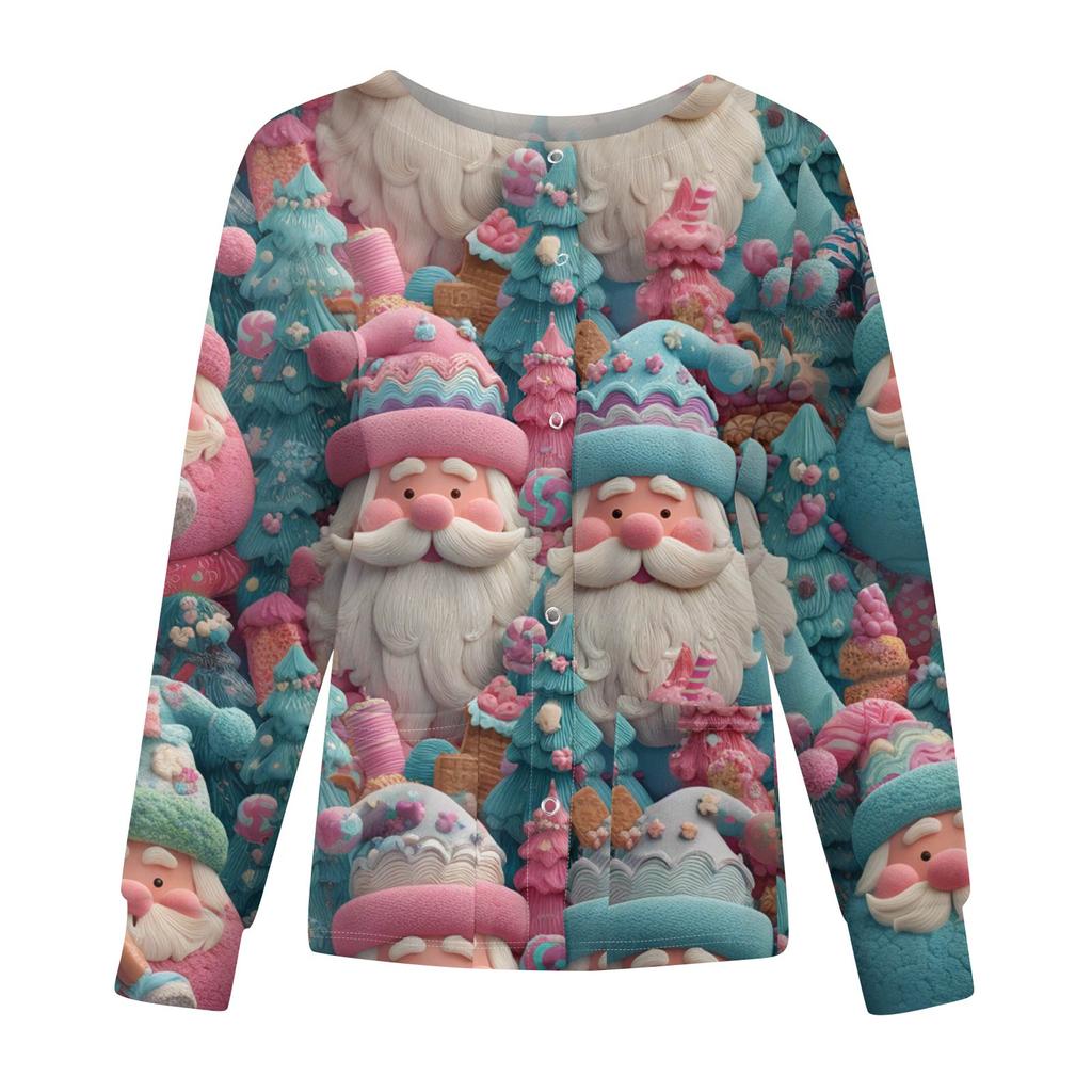 Women's Casual Fashion Long-Sleeve Single-Breasted Christmas Print Jacket