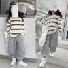 Korea Style Simple Kids Clothes Girl 2Pcs Set Clothing Long Sleeve Striped+Loose Pant Outfits for Teen Girl 6 8 10 12 14Y