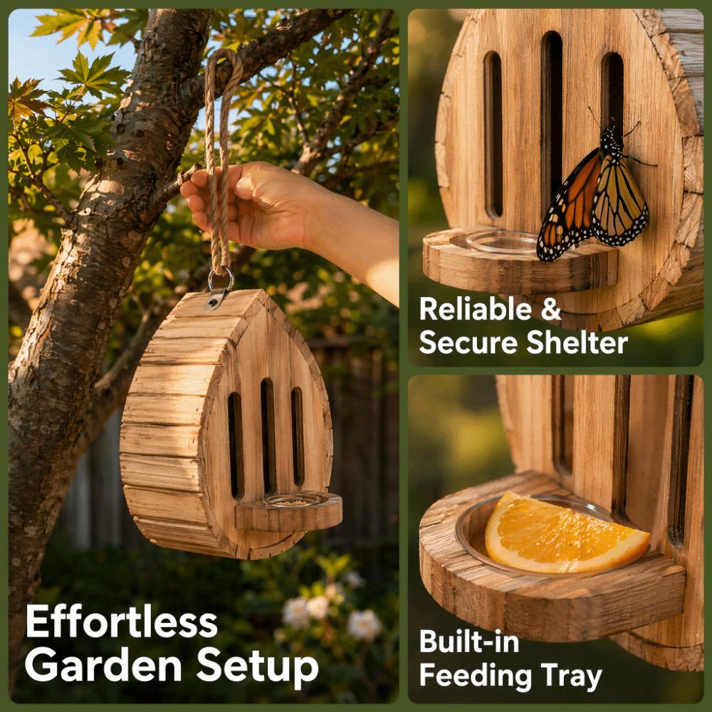 Hanging Butterfly House Natural Habitat Bee Nesting Box Home Decor Pollinator House Patio