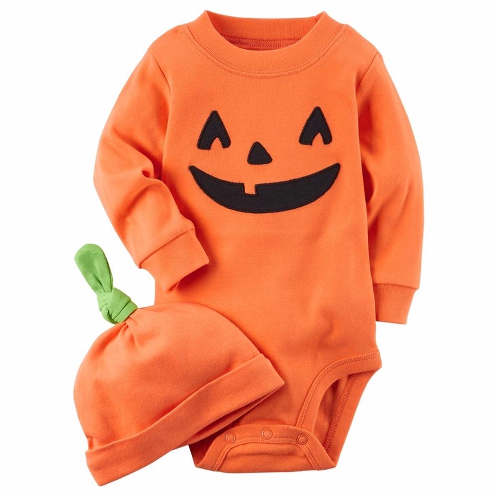 Cute Halloween Pumpkin Infant Baby Romper and Beanie