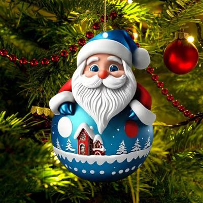 Подвеска в виде Санта-Клауса Roly-poly, 2D, акриловое подвесное украшение, рождественская елка, мультяшный Санта, украшение для камина