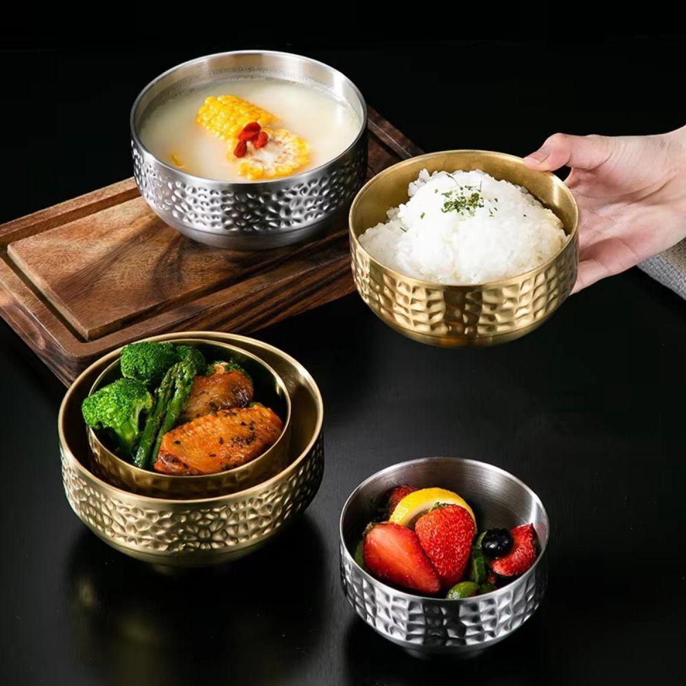 Double Layer Children's Insulated Bowl Hammer Pattern Stainless Steel Soup Bowl Home Use