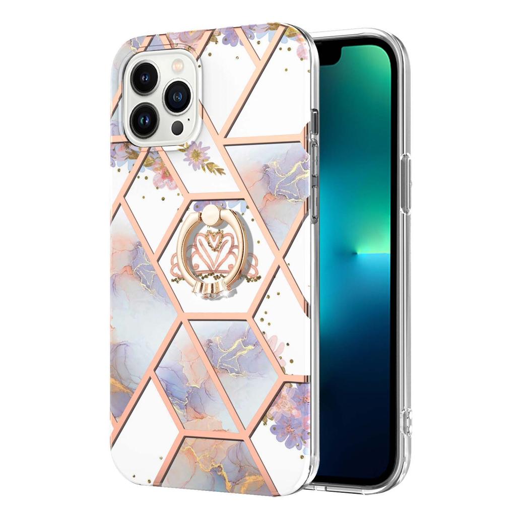 Кольцо-скоба Golden Border Grid Marble Flower IMD Ультратонкий чехол для телефона iPhone 12 12ProMax 11ProMax XSMax XR XS iPhone 7 8 SE iPhone 13 14 15