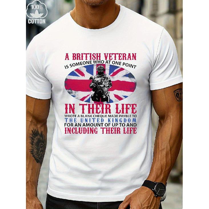 Мужская футболка British Army - 100% Принт с эмблемой и Юнион Джеком, с британским лозунгом, Повседневная, с коротким рукавом, с круглым вырезом, Прочная - Сезонная посадка для