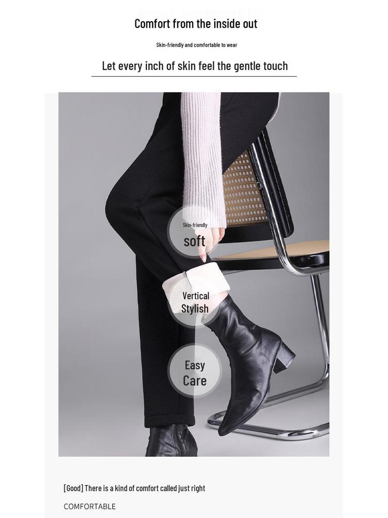 Women's High-Waisted Wool Cigarette Pants - Autumn/Winter, Warm, Versatile, Casual, Plus Velvet & Thickened.