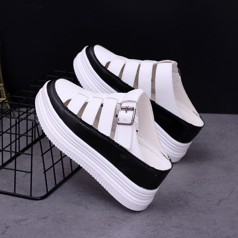 Мода 2024 года, женская обувь на платформе, весна-лето, платформа, внутренняя высота, увеличение, тапочки с высокой пряжкой, женская обувь Baotou 8 см