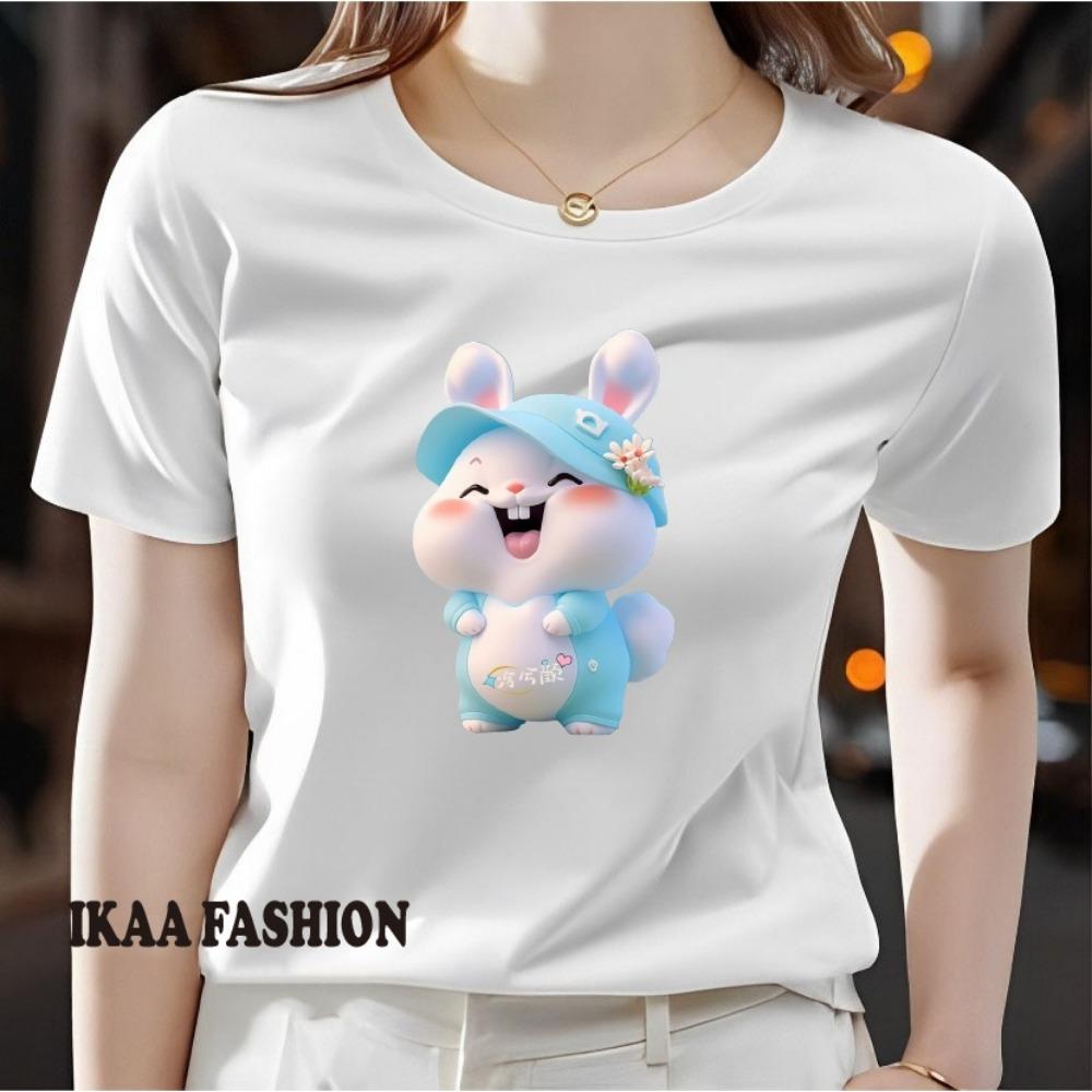 Летний женский топ-футболка с коротким рукавом и принтом спереди, удобная и дышащая ткань, повседневный и спортивный стиль, подходит для весны и лета