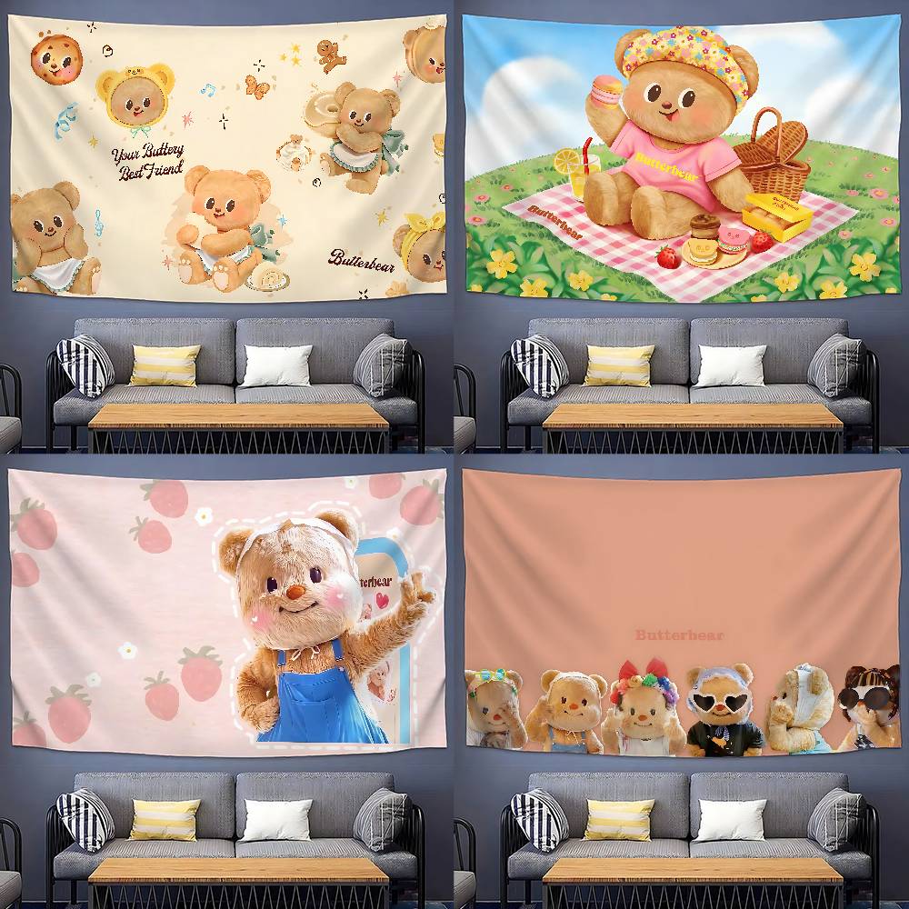 BButter BBear Cute Tapestry Wall Hanging Tapestry Art Deco Blanket Curtain Hanging At Home Bedroom Living Room Decor
