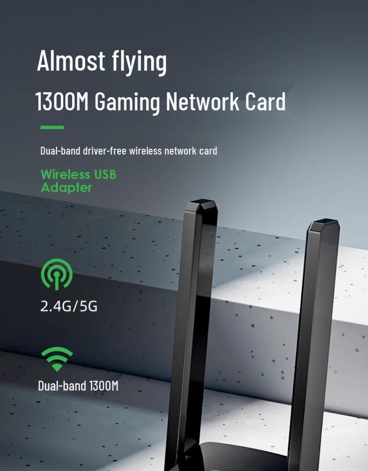 1300M WiFi 6 Dual-Band USB Wireless Network Card for Desktop Computers (Driver-Free)