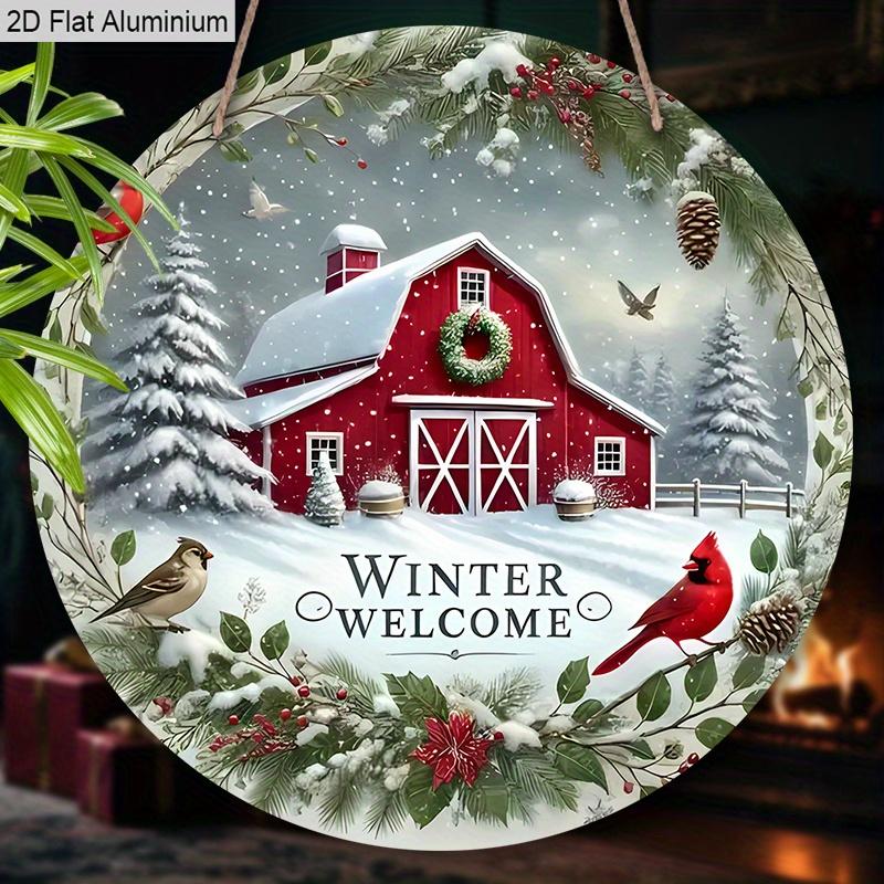 2D Flat Aluminium Cardinal Christmas Welcome Sign - Warm Winter Figurine Ornaments - Ideal for Front Door, Wall, Porch, Window Decor - Ideal