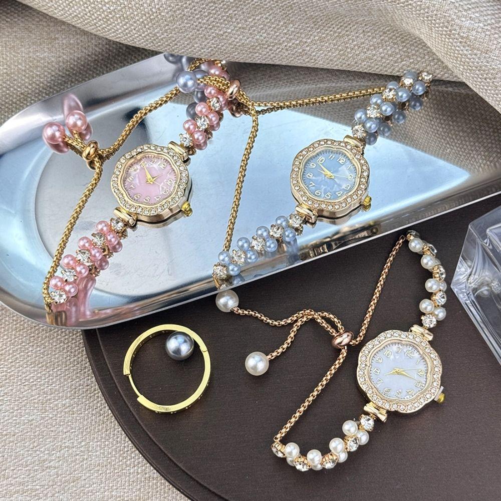 Diamond-Encrusted Case Ladies Quartz Watch Adjustable Strap Chain Watch Women Girls
