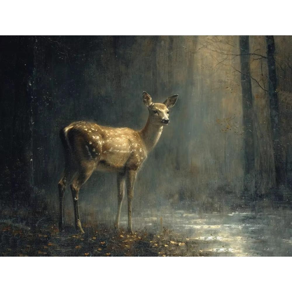 Canvas Dark Forest Wildlife Fox Lion Black Swan Retro Posters Prints Wall Art Picture Living Room Home Decor Wall Decor