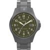 Мужские часы Timex Expedition Field Solar 41 мм - Браслет цвета оружейного металла, Зеленый циферблат