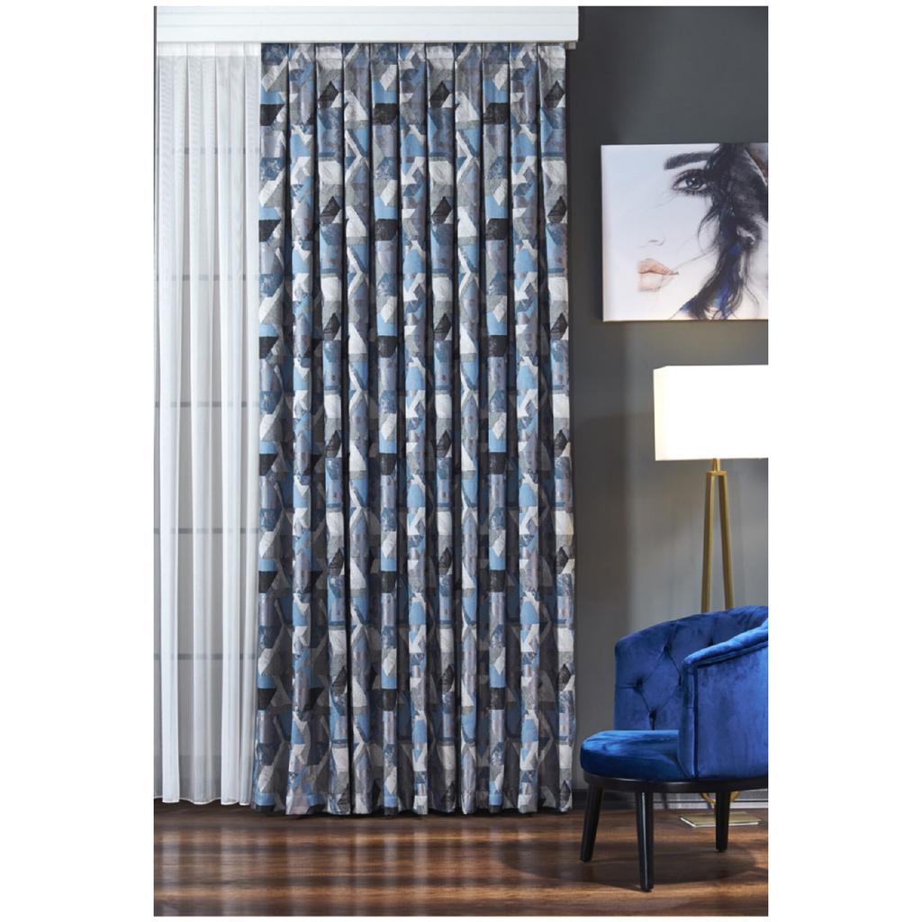 Синий/серый цветной занавес с геометрическим узором Zack - Пилатинг - Пациент - Обмотка Extrafor