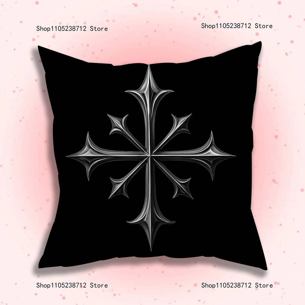 Cyber Sigil Cross Goth Pillow Covers Cartoon Sofa Decorative Home Double-Sided Printing Short Plush Cute Cushion Cover