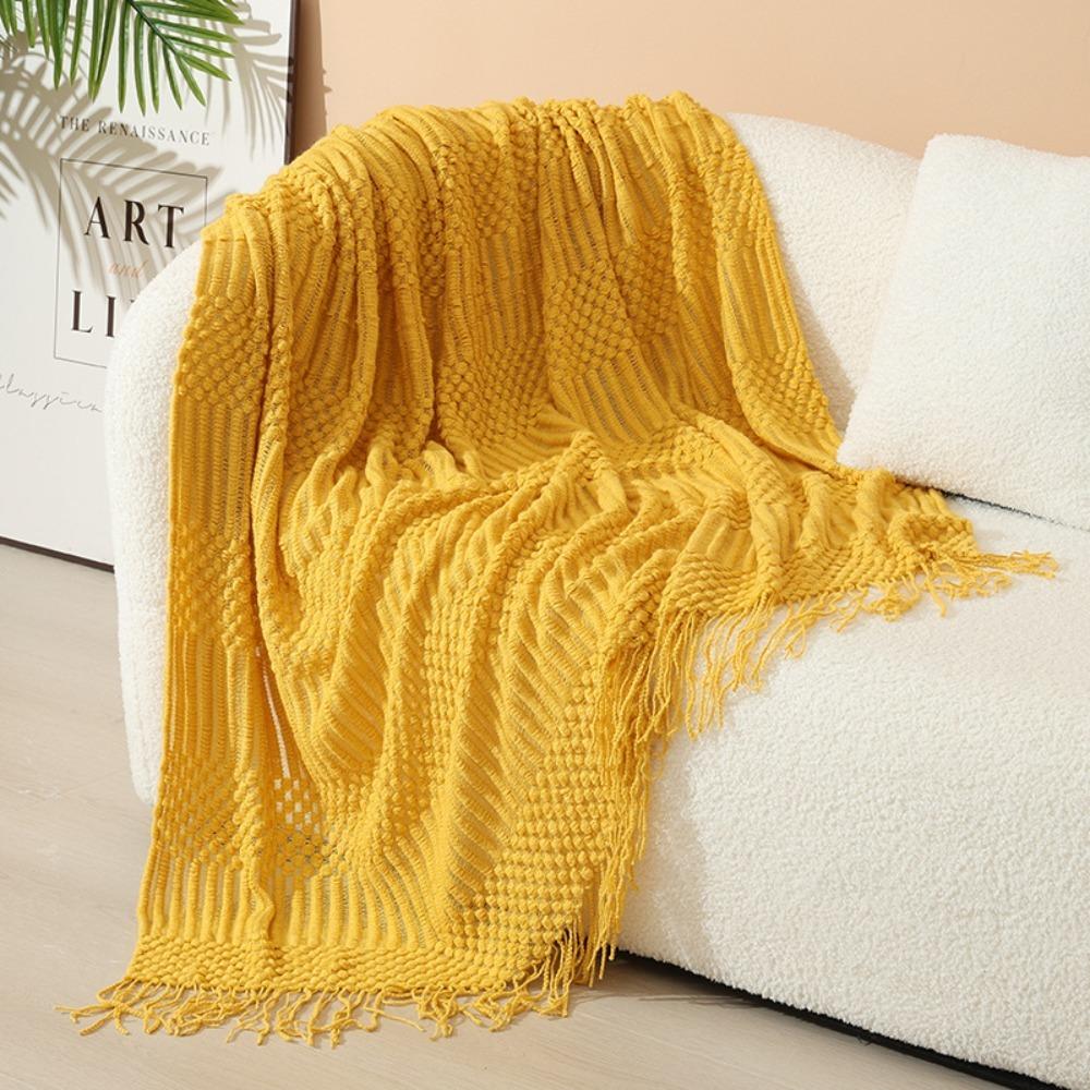 Bedspread Cover Skin-friendly Nordic Knitted Blanket Soft With Tassel Sofa Plaid Blanket Breathable Nap Blanket Airplane