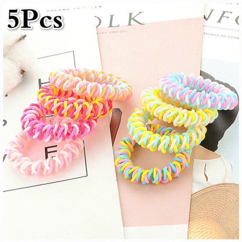 5pcs Braided Cord Phone Wires Hair Hair Accessories Women Rubber Bands Girl Rubber Donut Ponytail Haircut Gum(Random Color)