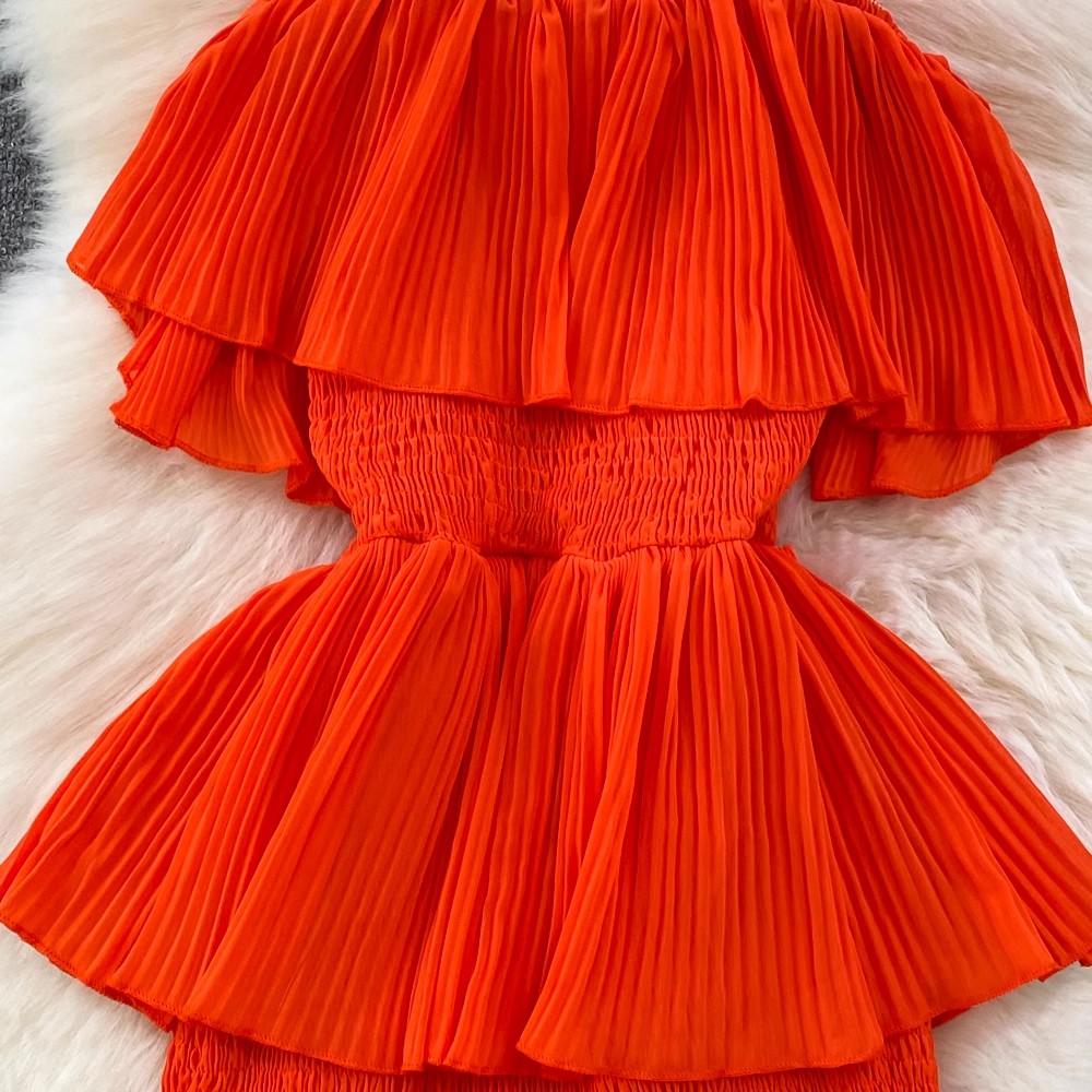 Women Summer Dress Sweet Chiffon Suspender Temperament French Gentleness Elegant Feeling Ruffle Cake Fairy Dress D3227