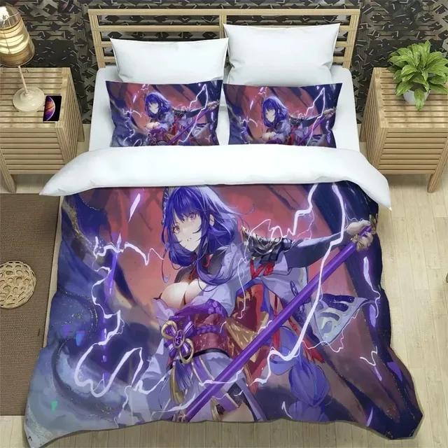 3D Аниме Genshin Impact Постельный комплект Пододеяльник Комплект для кровати Покрывало Наволочка Одеяло Кинг Сайз Квин Сайз Постельный комплект для мальчиков и взрослых